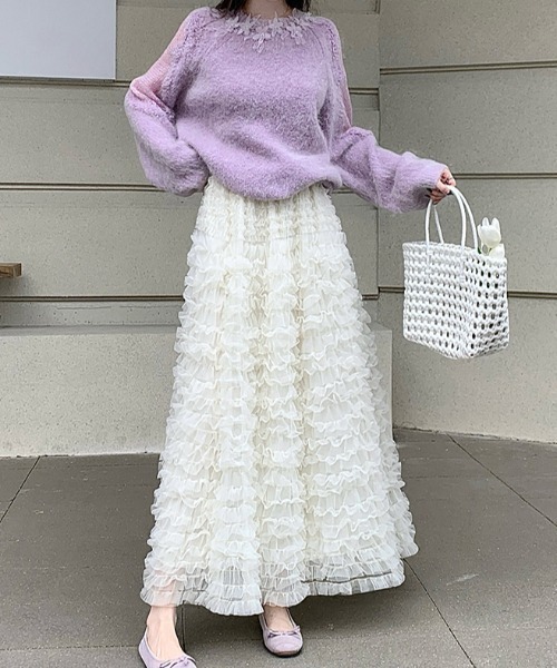 Diosfront スカート ボリュームフリルチュールロングスカート