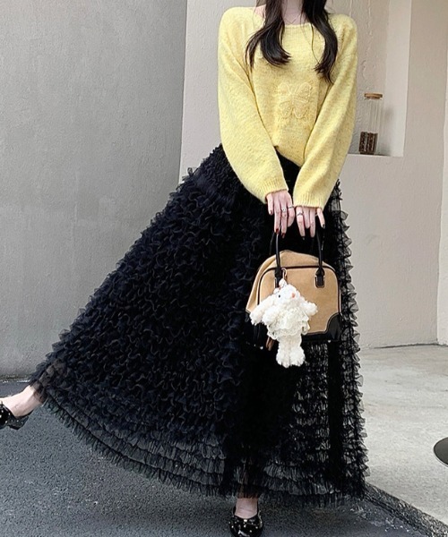 Diosfront スカート ボリュームフリルチュールロングスカート