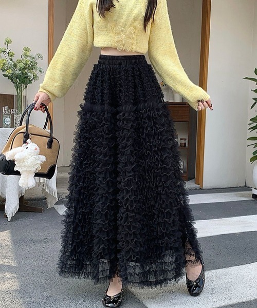 Diosfront スカート ボリュームフリルチュールロングスカート