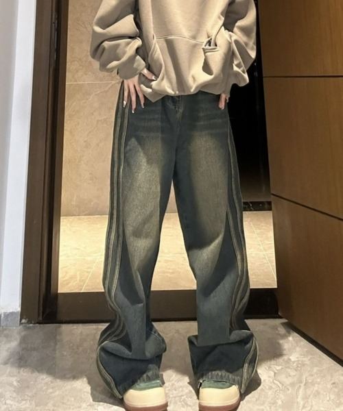 「CANVAS+」 デニムパンツ M ブルー レディース_画像4