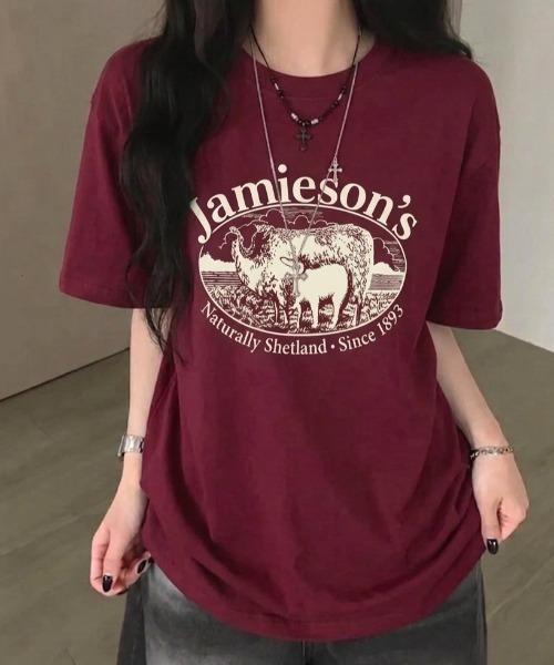 tシャツ 半袖 カレッジロゴアニマルプリントオーバーサイズTシャツ