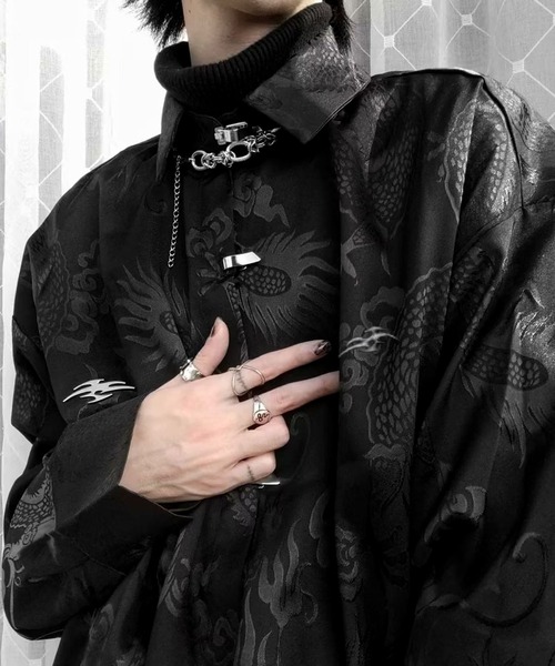 「JOHNNY WOLF」 長袖シャツ M ブラック メンズ_画像9