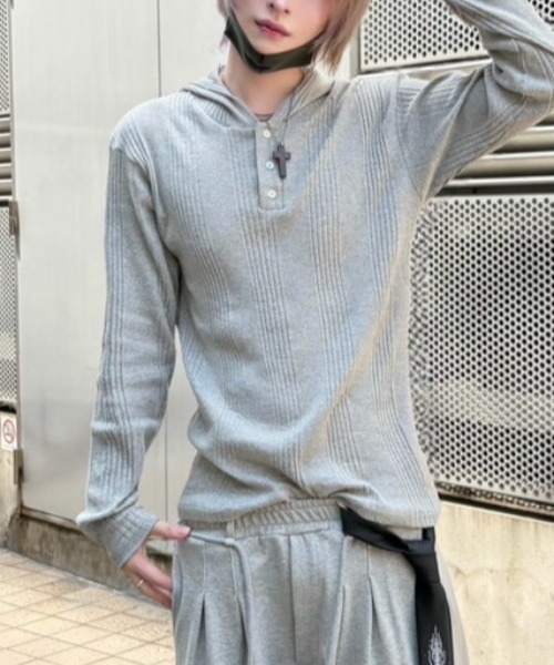 ヘンリーネック tシャツ 「nmtc+」hooded henley neck long sleeve