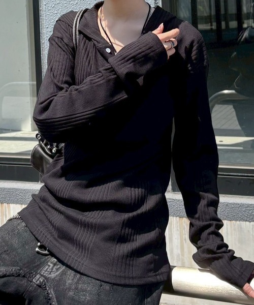 ヘンリーネック tシャツ 「nmtc+」hooded henley neck long sleeve