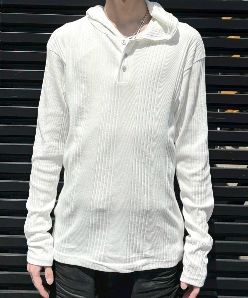 ヘンリーネック tシャツ 「nmtc+」hooded henley neck long sleeve