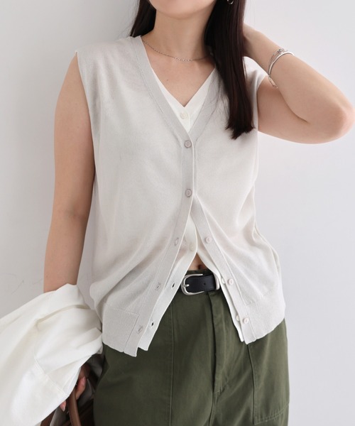 andme（アンドミー） ベスト ジレ 夏 ノースリーブシアーニット