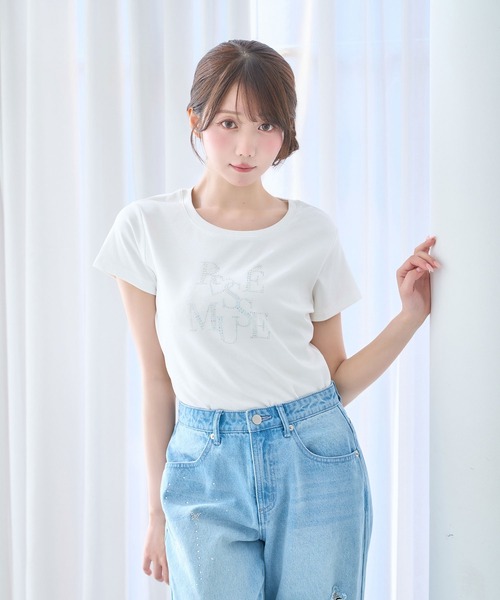 Rhinestone logo T-shirt ロゼミューズ ホワイト Rose Muse（ロゼミューズ） tシャツ Rhinestone logo T-shirt