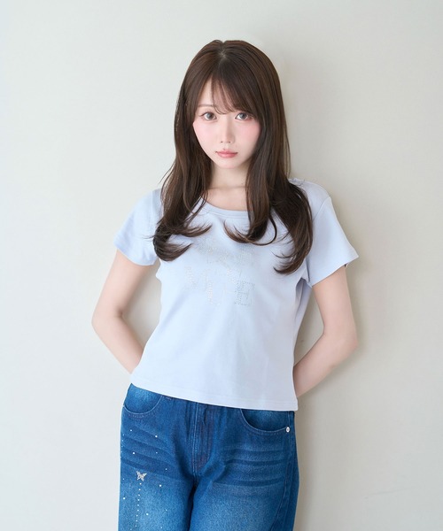 Rose Muse（ロゼミューズ） tシャツ Rhinestone logo T-shirt