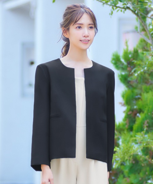 「Flolia」 ノーカラージャケット M ブラック レディース_画像6