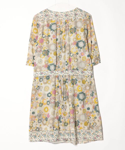 「CACHAREL」 花柄7分袖ワンピース 36 ベージュ レディース_画像2
