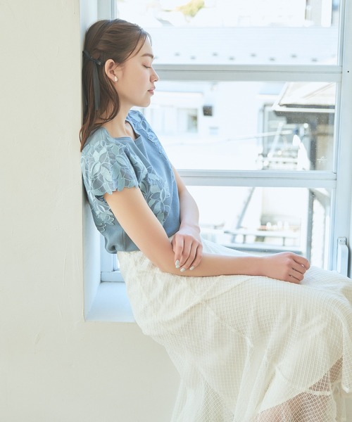「mysty woman」 半袖ニット FREE ライトブルー レディース_画像2