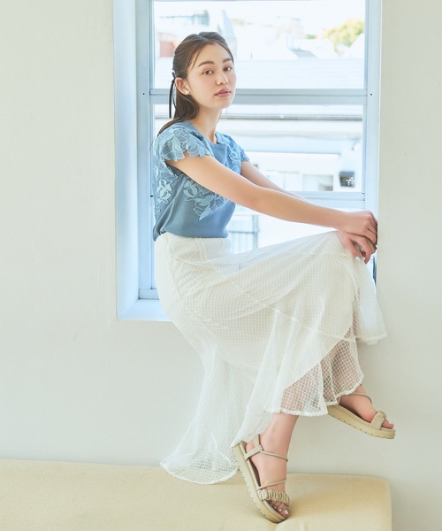 「mysty woman」 半袖ニット FREE ライトブルー レディース_画像7