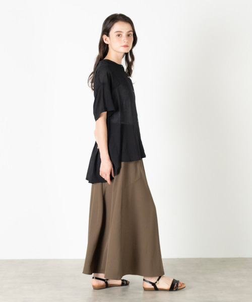 MELROSE claire（メルローズクレール） ブラウス シャツ 半袖 「麻調 MELROSE CLAIRE 麻調シアーシャーリングブラウス