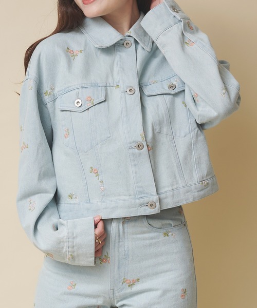 デニムジャケット gジャン エンブロイダリーデニムジャケット Ditsy Floral Embroidery レディース