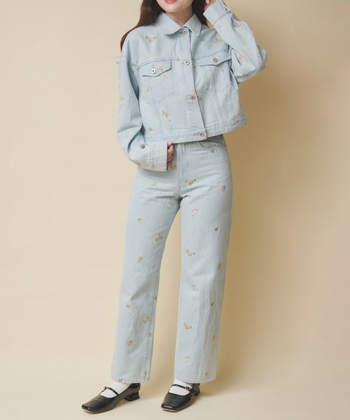 デニムジャケット gジャン エンブロイダリーデニムジャケット Ditsy Floral Embroidery レディース