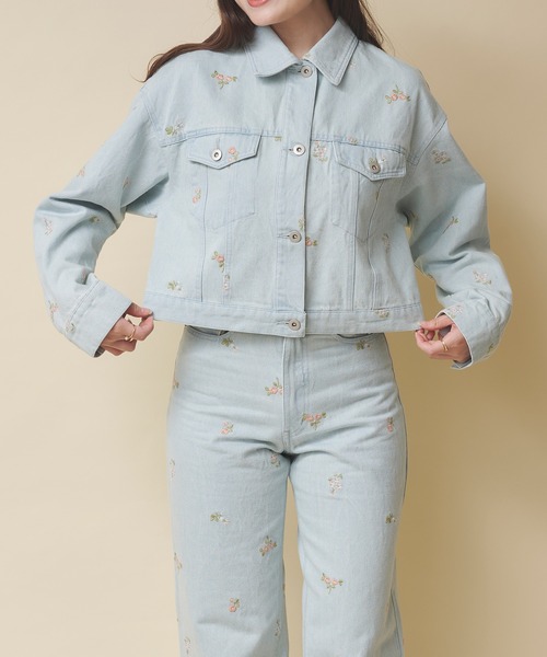 デニムジャケット gジャン エンブロイダリーデニムジャケット Ditsy Floral Embroidery レディース
