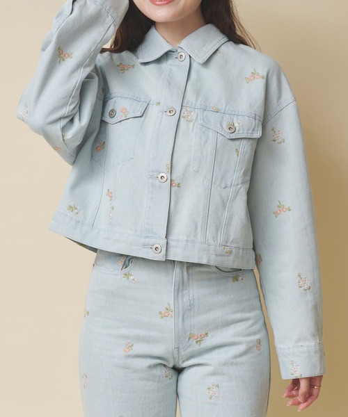 デニムジャケット gジャン エンブロイダリーデニムジャケット Ditsy Floral Embroidery レディース