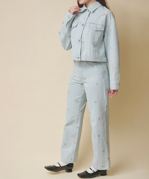 デニムジャケット gジャン エンブロイダリーデニムジャケット Ditsy Floral Embroidery レディース