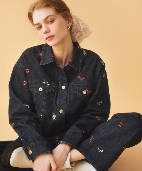 デニムジャケット gジャン エンブロイダリーデニムジャケット Ditsy Floral Embroidery レディース