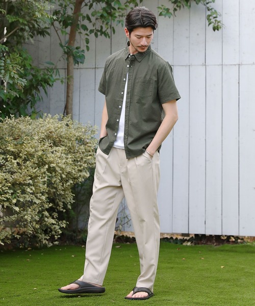 LIL VENDARS シャツ 先染め綿麻ストレッチレギュラーカラー半袖