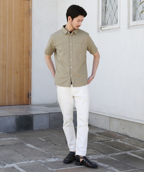 未使用 Munsingwear ストレッチ半袖テーラーカラーシャツ Munsingwear SUNSCREENサッカーストライプテーラーカラー半袖