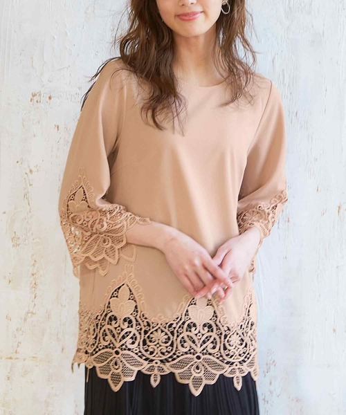 tシャツ 裾レース使いチュニック レディース