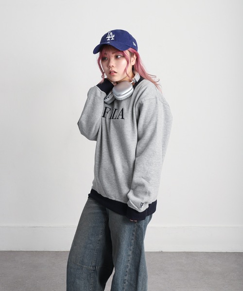 新品同様品＊FILAフィラ＊2023年秋冬ライトグレー×黒ロゴが可愛いスウェット FILA（フィラ） トレーナー スウェット 「別注」 アソート ロゴ ルーズ