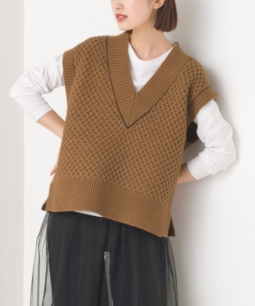 OMNES（オムネス） ベスト ジレ アクリルナイロンウールハニカム編み