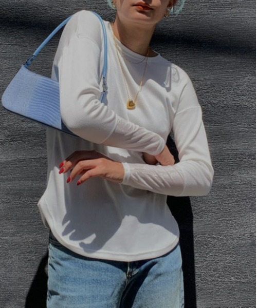 Ameri ホワイト シースルー　長袖 トップス F Ameri（アメリ） tシャツ WRIST SHEER SWITCHING TOP レディース