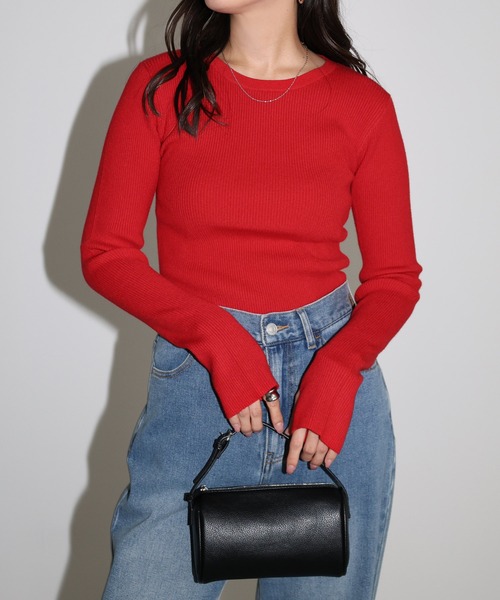 エムズグレイシー 長袖ニット リボン パフスリーブ 袖編み込みリブ 38 赤 極美品✨エムズグレイシー パフスリーブ長袖ロングワンピース
