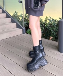 R＆E ブーツ 「R＆E」厚底ラバーStormストレッチショートブーツ