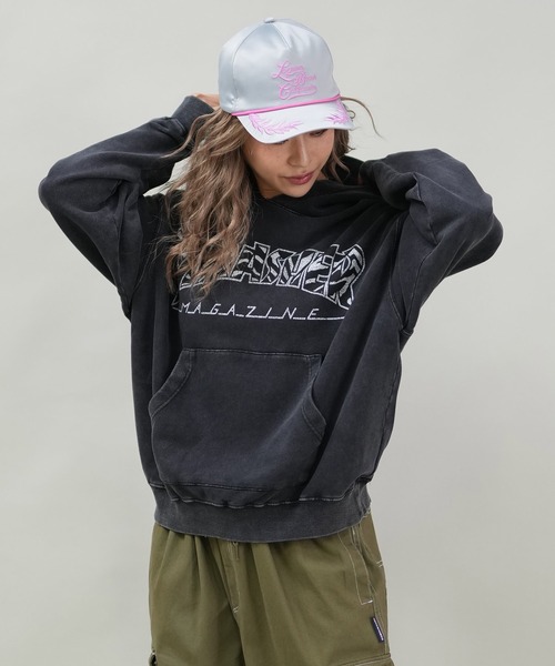 パーカー 「ムラサキスポーツ限定」THRASHER/スラッシャー プルオーバー パーカー ビックシルエット ドロップショルダー THML-24ASHD