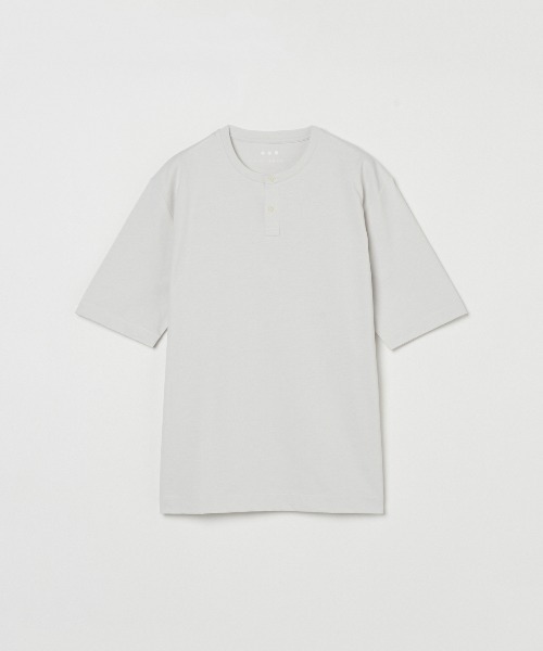 three dots tシャツ パウダリーコットン ヘンリーネック メンズ