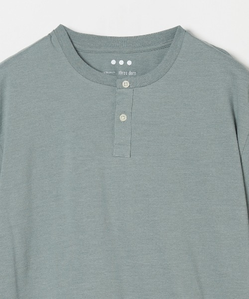 three dots tシャツ パウダリーコットン ヘンリーネック メンズ