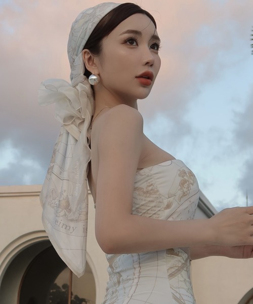 ALBOVEミルキーウェイ ペイズリー柄クロスショルダーブラ ネイビー