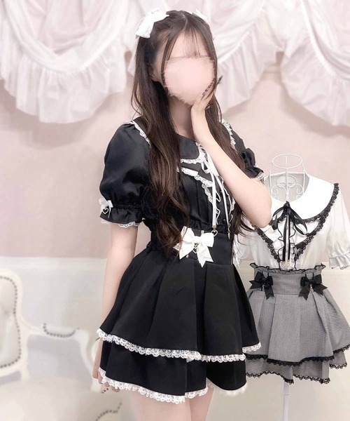 スカート 「もえにゃちゃんコラボ」二段フリルリボンスカパン  