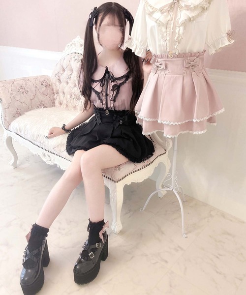 スカート 「もえにゃちゃんコラボ」二段フリルリボンスカパン  