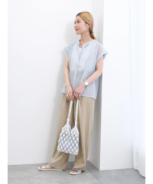 シアーストライプブラウス　 Samansa Mos2 blue ブラウス シャツ シアーストライプブラウス