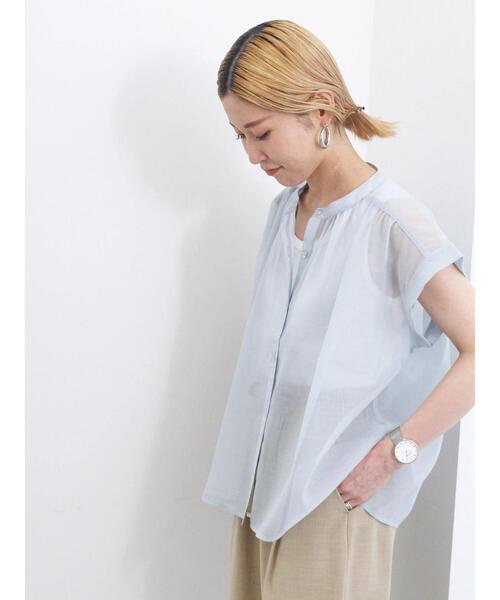 Samansa Mos2 blue ブラウス シャツ シアーストライプブラウス