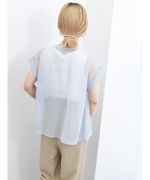 Samansa Mos2 blue ブラウス シャツ シアーストライプブラウス