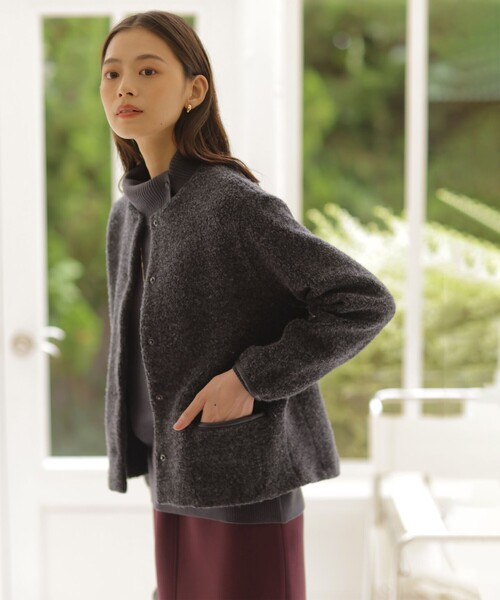 J.PRESS ノーカラー ブルゾン WEB限定】パイルジャージー ノーカラー ブルゾン / J.PRESS LADIES