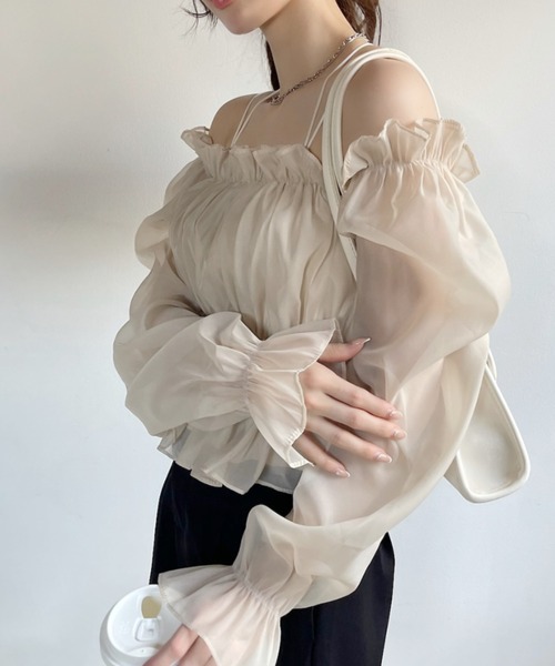 Ada. ブラウス シャツ 2WAY オフショル シアー ギャザー 長袖 ブラウス