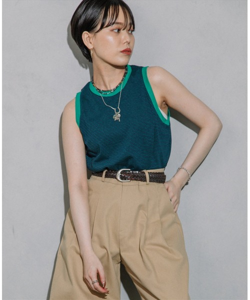 タンクトップ ノースリーブ thin border tank top レディース