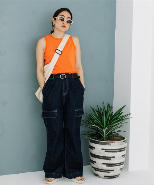 SUWDEE タンクトップ ノースリーブ thin border tank top レディース
