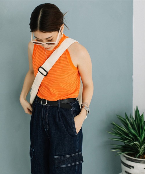 SUWDEE タンクトップ ノースリーブ thin border tank top レディース