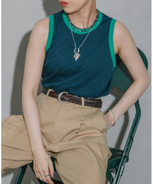 SUWDEE タンクトップ ノースリーブ thin border tank top レディース