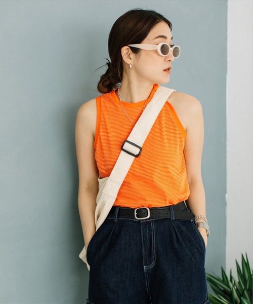 SUWDEE タンクトップ ノースリーブ thin border tank top レディース