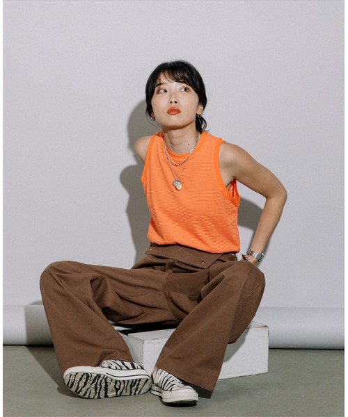 SUWDEE タンクトップ ノースリーブ thin border tank top レディース