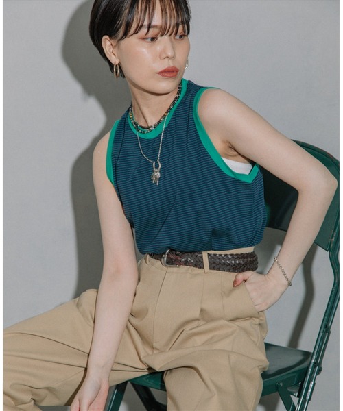 SUWDEE タンクトップ ノースリーブ thin border tank top レディース