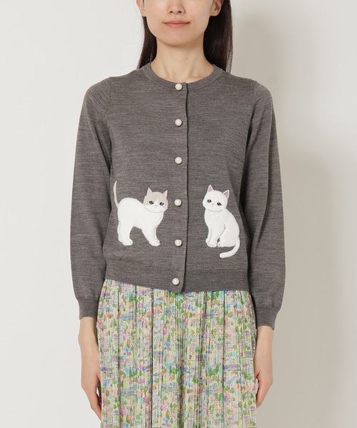 Jolly Poupee ニット セーター ネコアップリケニットカーディガン